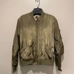 army green satin puffer bomber jacket
